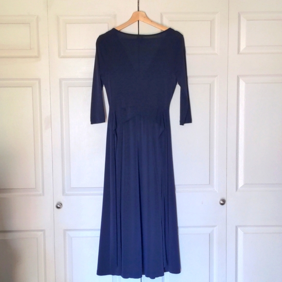 Purple Blue Long Draped Dress with Pockets - Picture 5 of 7
